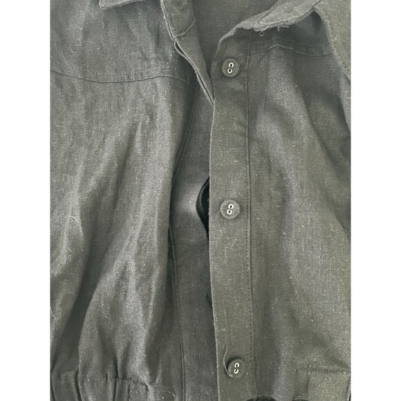 7 For All Mankind Black Cropped Elastic Waist Button Up Collared Top Size XS - Picture 6 of 7